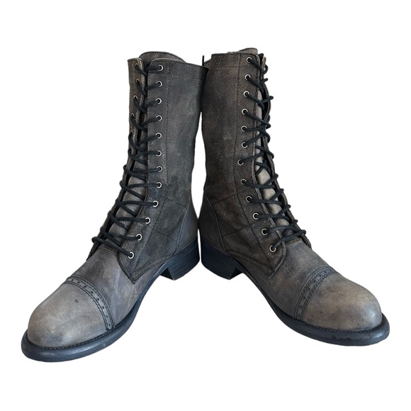 Free People Traveling Boot Suede Size 38/8 Leather Lace Up Combat Boots Gray - Picture 3 of 9